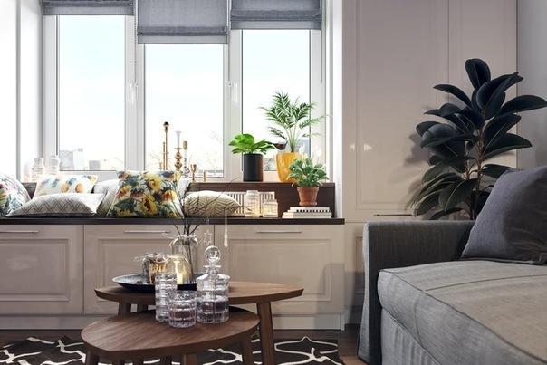 Функциональный интерьер однокомнатной квартиры - нейтральные цвета и мебель из ИКЕА