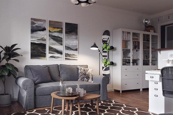 Функциональный интерьер однокомнатной квартиры - нейтральные цвета и мебель из ИКЕА