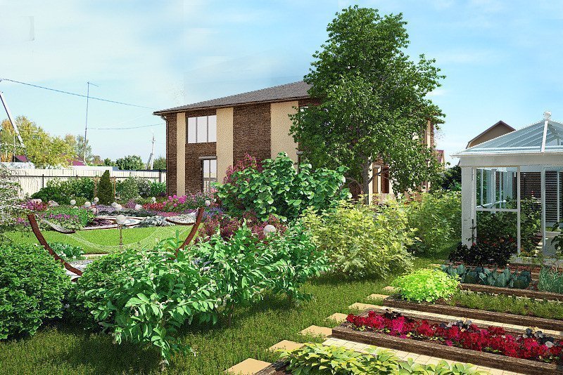 Клумбы напротив теплицы
